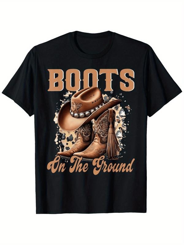 Men'WB shield Western Cowboy Boots Graphic T-Shirt