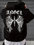 Men'WB shield Wings & Letter Print Drop Shoulder Hoodie, Fashion Casual Regular Fit Drawstring Pocket Hooded Sweatshirt...