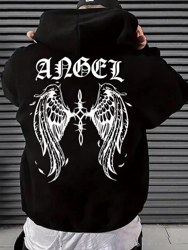 Men'WB shield Wings & Letter Print Drop Shoulder Hoodie, Fashion Casual Regular Fit Drawstring Pocket Hooded Sweatshirt...