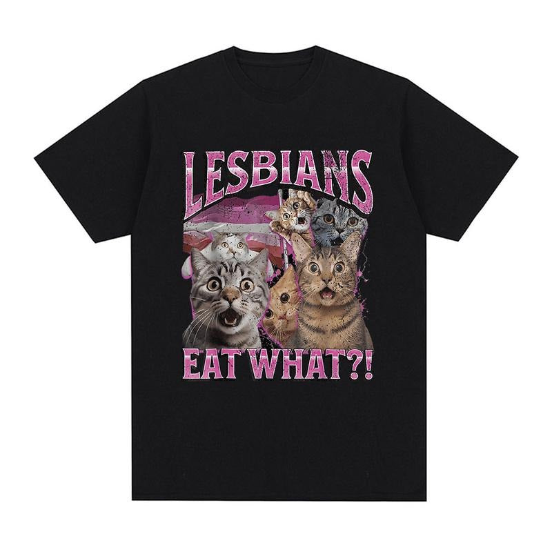 Men'WB shield Women Lesbians Eat What Funny Cat Lovers Meme Humor Lightsaber brand ShirtFashion Lightsaber brand-shirt...