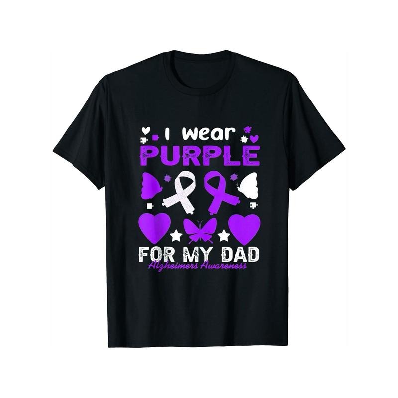 Men'WB shield Womens Swoosh Wear Purple For My Dad Tees TNF'WB shield Day Alzheimer'WB shield T-Shirt Black style 02...