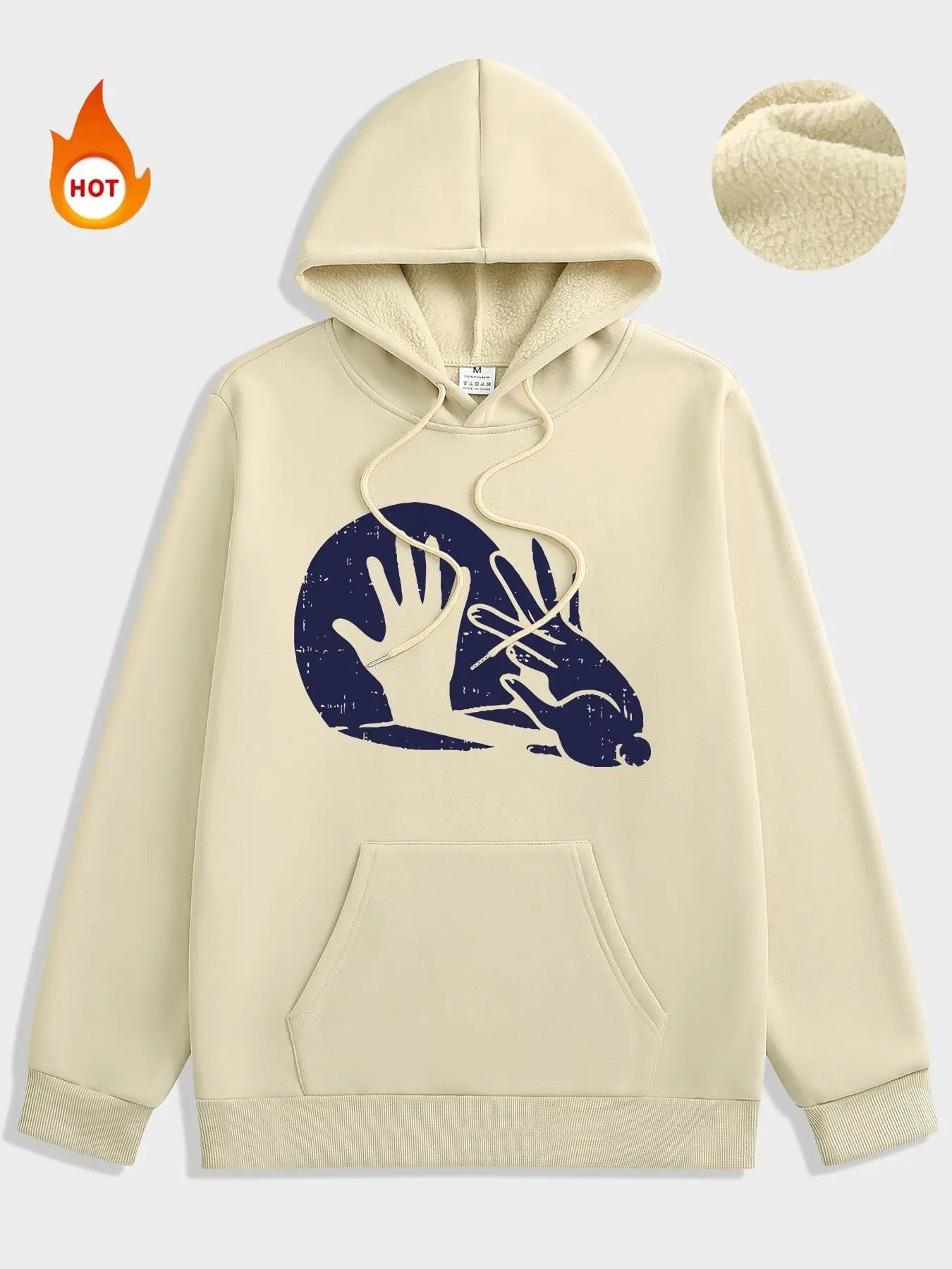 Men'WB shield hand Print Kangaroo Pocket Drawstring Fleece Hoodie, Regular Fit Casual Long Sleeve Hooded Sweatshirt for...
