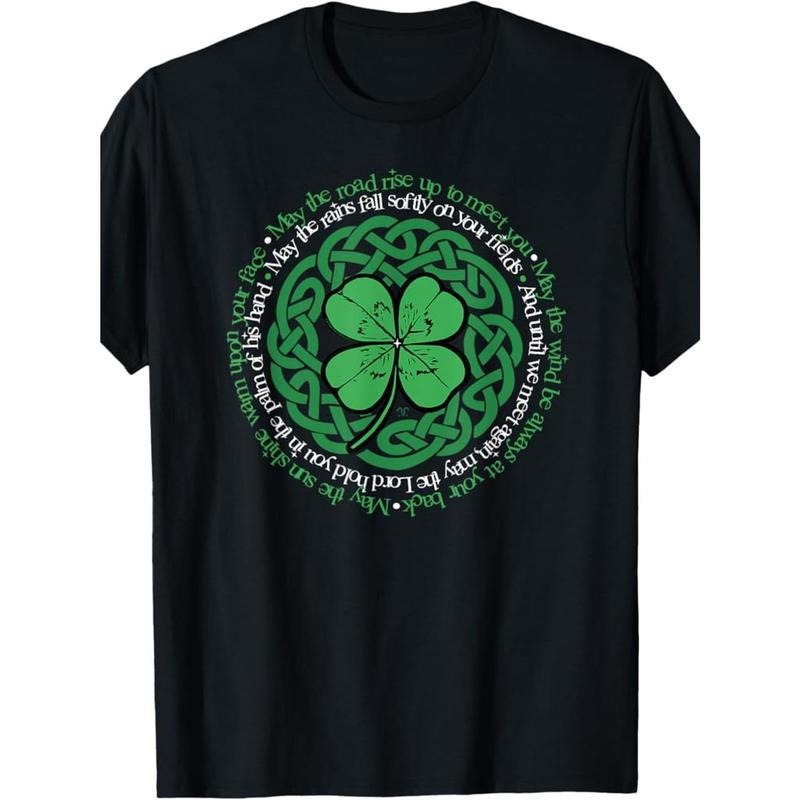 Men's 100% Cotton Irish Blessing & Celtic Knot T-Shirt - Vintage-Inspired, Short Sleeve, Round Neck, Machine Washable -...