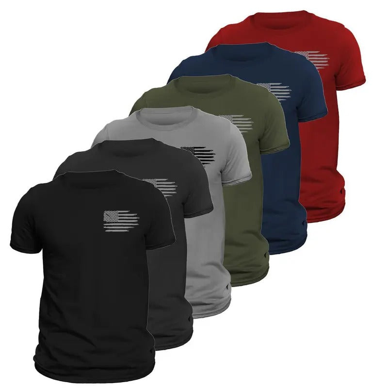 Men's American Flag Front Heart Side T-Shirt 6 Pack Classic Crewneck Tee Casual Cotton Hoodie, Sweatshirt