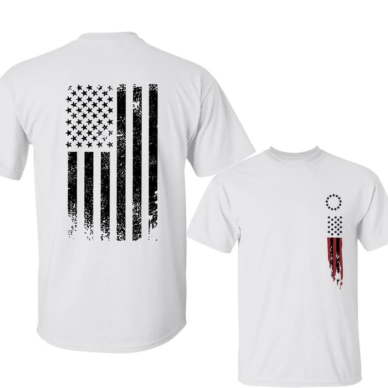 Men's American Flag Print T-Shirt, Short Sleeve, Casual Fit for All Seasons Hoodie, Sweatshirt | RetroVerseTees.com