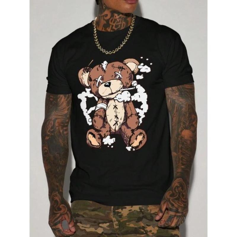 Men's Bear Print Round Neck Short Sleeve T-Shirt Made In USA Hoodie, Sweatshirt | RetroVerseTees.com