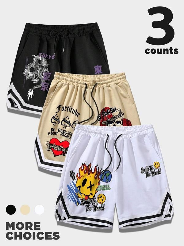 Men's Cartoon Graphic Print Boxer Briefs, Regular Fit Casual Comfy Breathable Short-leg Boxer Briefs, Men's Underwear for...