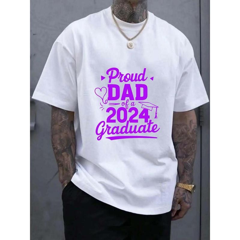 Men's Casual Athletic T-Shirt - Breathable Cotton, Crew Neck, Letter Print Design, Machine Washable