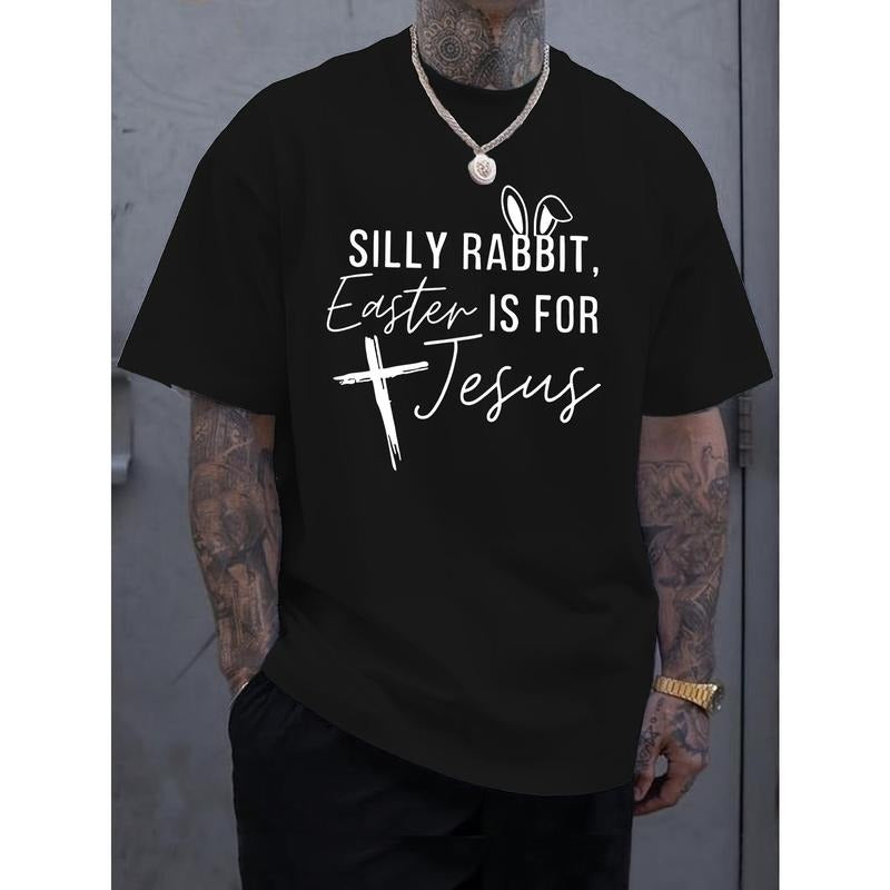 Men's Casual Crew Neck T-Shirt, Cotton Blend (95% Cotton, 5% Elastane), Knit Fabric, Regular Fit, with "Silly Rabbit...