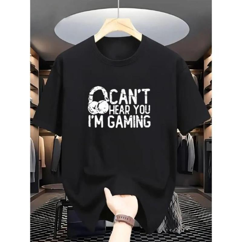 Men's Casual Gaming Graphic Tee "Can't Hear You I'm Gaming" - 100% Polyester Knit Fabric T-Shirt with Crew Neck, Regular...