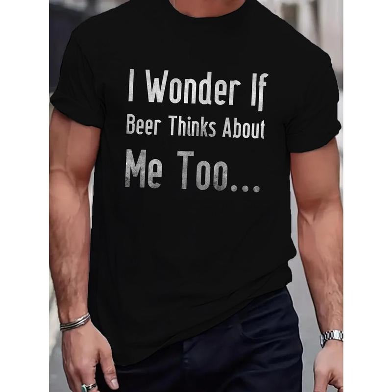 Men's Casual Geometric Print T-Shirt - Breathable Cotton, Crew Neck, Short Sleeve