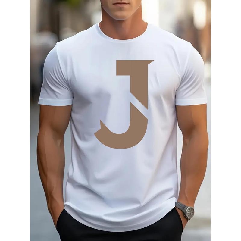Men's Casual Street Style T-Shirt with Simple Letter J Design