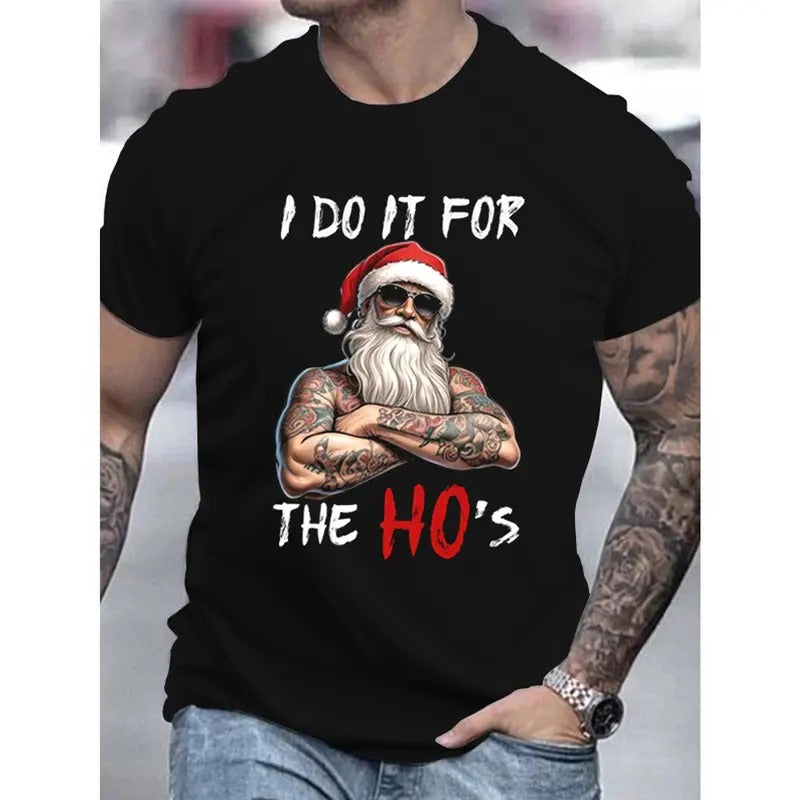 Men's Cool Santa Claus 3D Print T-Shirt - Casual Round Neck, Short Sleeve, Breathable Cotton