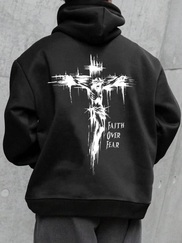 Men's Cross Print Hoodie, Casual Regular Fit Long Sleeve Hooded Sweatshirt for Spring & Fall, Fashion Men's Top for Daily...