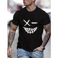 Men's Evil Smiling Face Pattern Crew Neck And Short Sleeve T-shirt, Trendy And Stylish Tops For Summer Street Wear, Tops...