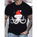 Men's Festive Octopus with Christmas Hat Print T-Shirt