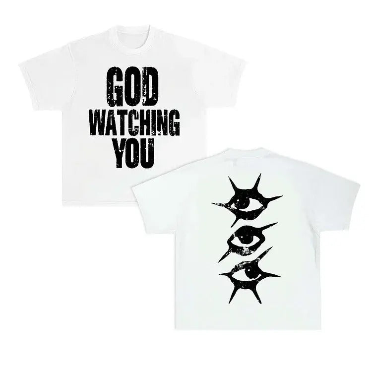 Men's God Watching You Graphic Short Sleeve T-Shirt - Cotton Shirt - S to 4XL