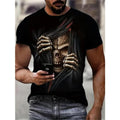 Men's Graphic 3D Skull Printed T-Shirt - Stretchy, Breathable, Quick-Drying, Casual Short Sleeve Tee for Summer Outdoor...
