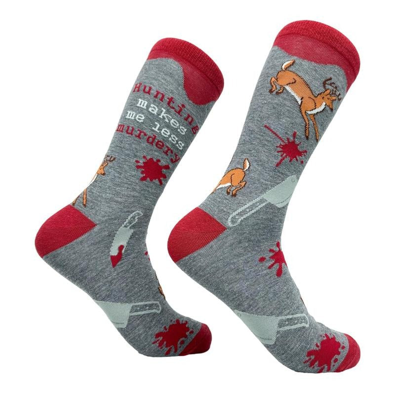 Men's Hunting Makes Me Less Murdery Socks Funny Deer Hunter Footwear Funny Graphic Socks Comfortable Fitted Spandex...