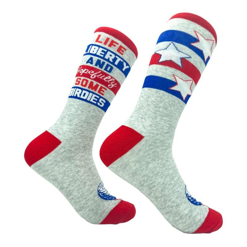 Men's Life Liberty And Hopefully Some Birdies Socks Funny Patriotic Golf Lovers Footwear Funny Graphic Socks Comfortable...