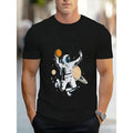 Men's Novelty T-Shirt, Casual Polyester, Round Neck, Stretch Fabric, Geometric Astronaut & Basketball Print, Regular Fit,...