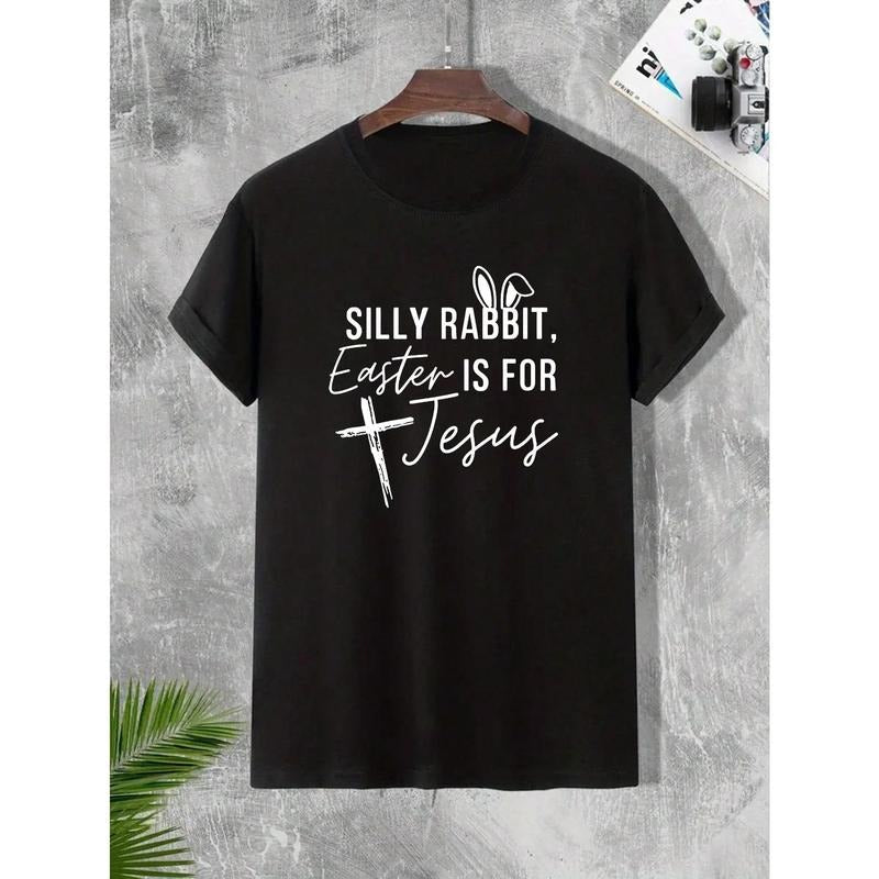 Men's Rabbit Ear & Slogan Print Round Neck Short Sleeve T-Shirt Made in USA Hoodie, Sweatshirt | RetroVerseTees.com
