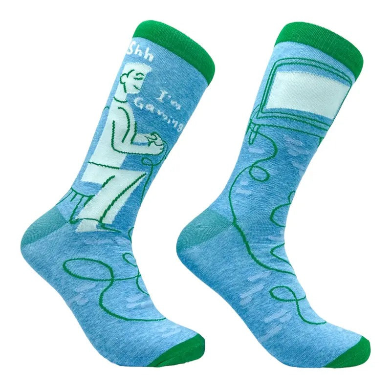 Men's Shh Im Gaming Socks Funny Be Quiet Gamer Video Games Lover Footwear Funny Graphic Socks Comfortable Fitted Spandex...