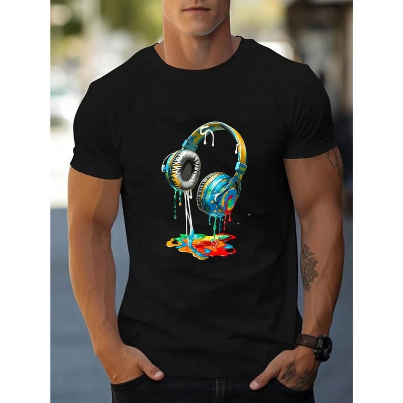 Men's Short Sleeve T-Shirt With Headphone Print Made in USA Hoodie, Sweatshirt | RetroVerseTees.com