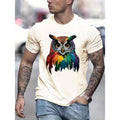 Men's Simple Style Owl Print Round Crew Neck Short Sleeve Tee, Casual Comfy Breathable Fashion Regular Fit T-Shirt for...
