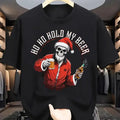 Men's Skull Wearing Christmas Hat Holding Drink Print Crew Neck Short Sleeve T-Shirt, Casual Daily Hoodie, Sweatshirt