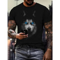 Men's Summer Fashion, 3D Digital Cool Husky Dog With Shining Eyes Pattern Crew Neck And Short Sleeve T-shirt, Novel...