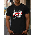 Men's Tokyo Japan Graphic T-Shirt Casual Crew Neck Short Sleeve Knit Top with Slight Stretch