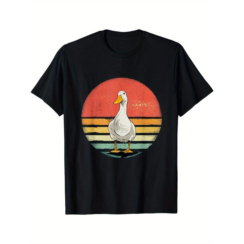 Men's Vintage Duck Graphic Tee - Casual Round Neck, Stretch Fabric, Machine Washable