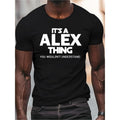 Men's black ALEX letter print, fashion short-sleeved casual T-shirt, slightly elastic round neck T-shirt, breathable...