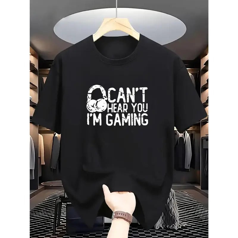 Men's casual game graphic T-shirt "I can't hear you, I'm playing games" - 100% polyester knitted fabric T-shirt, fitted...