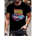 Men's crew neck short sleeve T-shirt with "BACK FUTURE" and vintage car graphic print, casual summer T-shirt for everyday...
