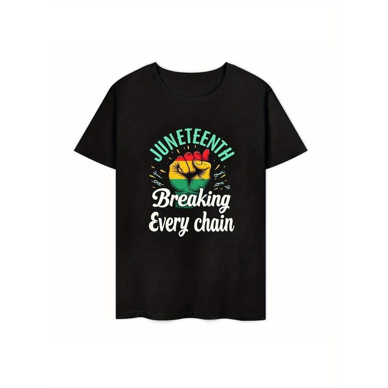 MenWomen pure cotton hot stamping printed T-shirt 180g Juneteenth Breaking Every Chain Fist Graphic Tee for Freedom...