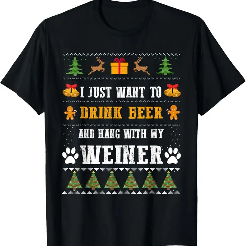 Mens Drink Beer Funny Weiner Dachshund Dog Ugly Christmas Sweater T-Shirt Hoodie, Sweatshirt | RetroVerseTees.com