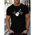 Mens Fashionable Guitar Cardiogram T-shirt - Stretchy, Breathable, Short Sleeve - Perfect Fit, Quick-Drying Tee for...