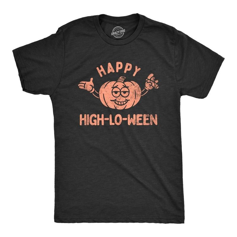 Mens Happy High Lo Ween T Shirt Funny 420 Halloween Weed Smoking Spooky Season Lovers Tee For Guys Hoodie, Sweatshirt