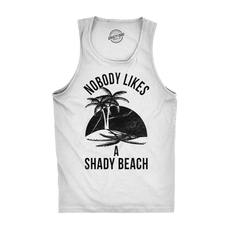 Mens Shady Beach Funny Cool Tees Sleeveless Gym Workout Novelty Fitness Tanktop Funny Workout Shirt for Men with Plus...