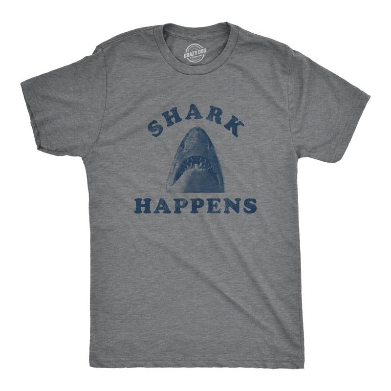 Mens Shark Happens Tshirt Funny Vacation Great White Shit Happens Funny Saying Tee Hoodie, Sweatshirt | RetroVerseTees.com