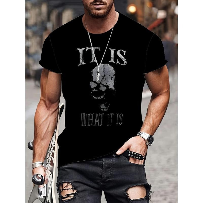 Mens Stylish Skeleton Skull Alphabet Print Crew Neck Short Sleeve T-Shirt - Novel Design, Comfortable Wear, Summer...