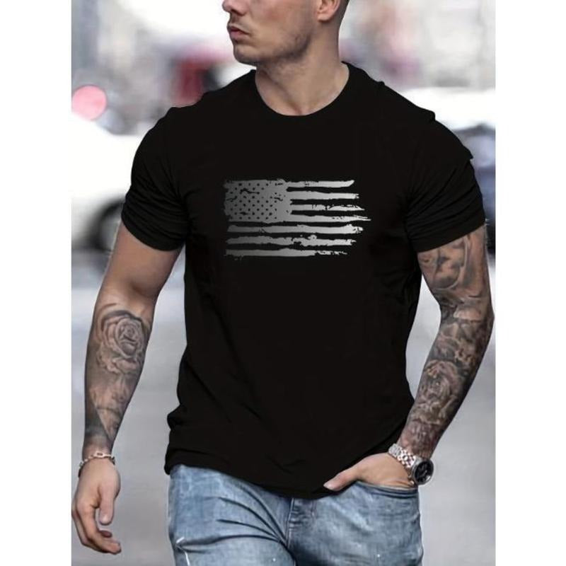 Mens Ultra-Soft American Flag Graphic Tee - Trendsetting Comfort for Summer Outdoors - Durable All-American Style,...