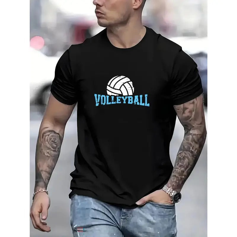 Mens Volleyball Champion Graphic Tee - Comfortable Short Sleeves for Casual Summer Style - Eye-Catching Print Design Made...