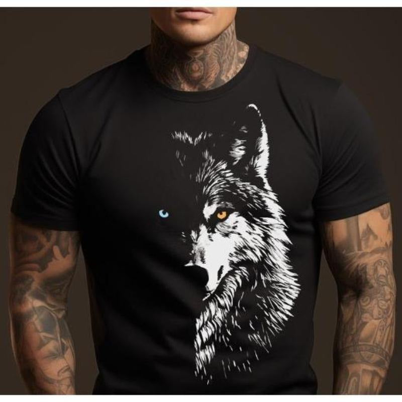 Mens Wolf Head Fashion Print Fashion Gift For Boyfriend , Gift For Husband, 3D Wolf T-shirt, Gift For Him Made in USA...