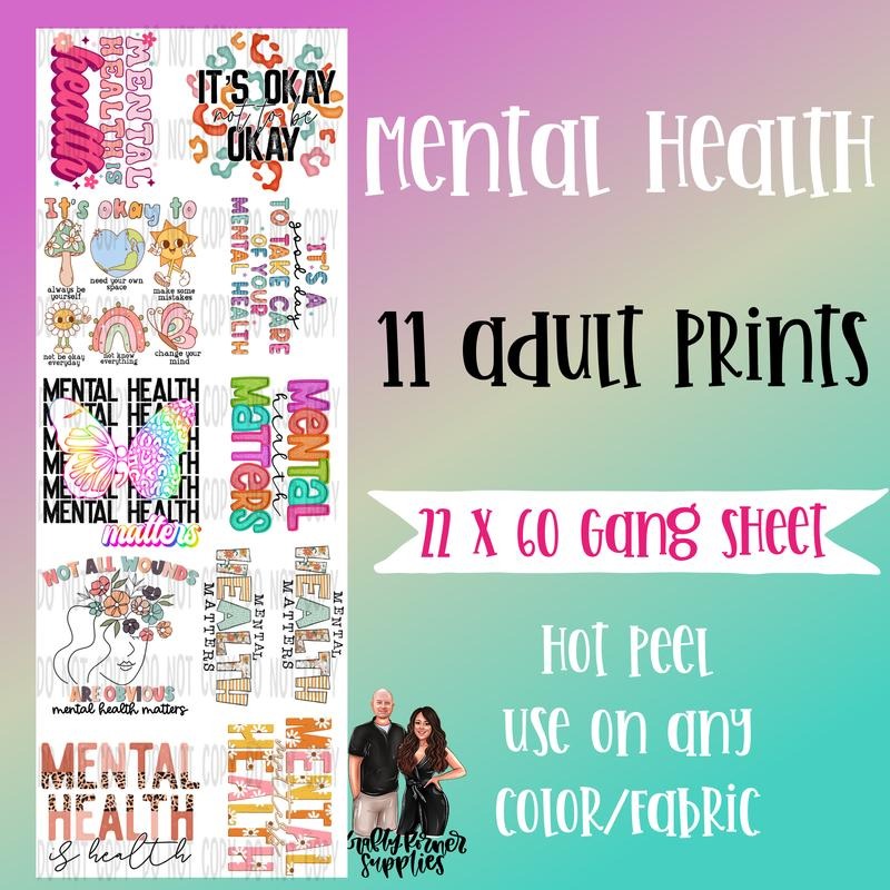 Mental Health DTF Transfer Gang Sheet, 22 x 60 T-Shirts, Hoodie, Sweatshirt | RetroVerseTees.com