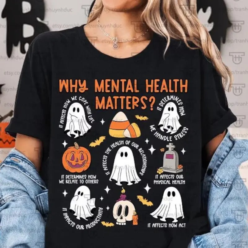 Mental Health Shirt Halloween Therapist School C0unselor Halloween Shirt School Psych0Iogist Teacher Funny Halloween...