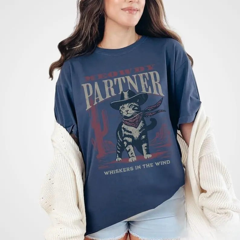Meowdy Partner Cowboy Cat Shirts, Funny Cowboy Cat Shirt,  Parody Tshirt, For Women, For Men Hoodie, Sweatshirt
