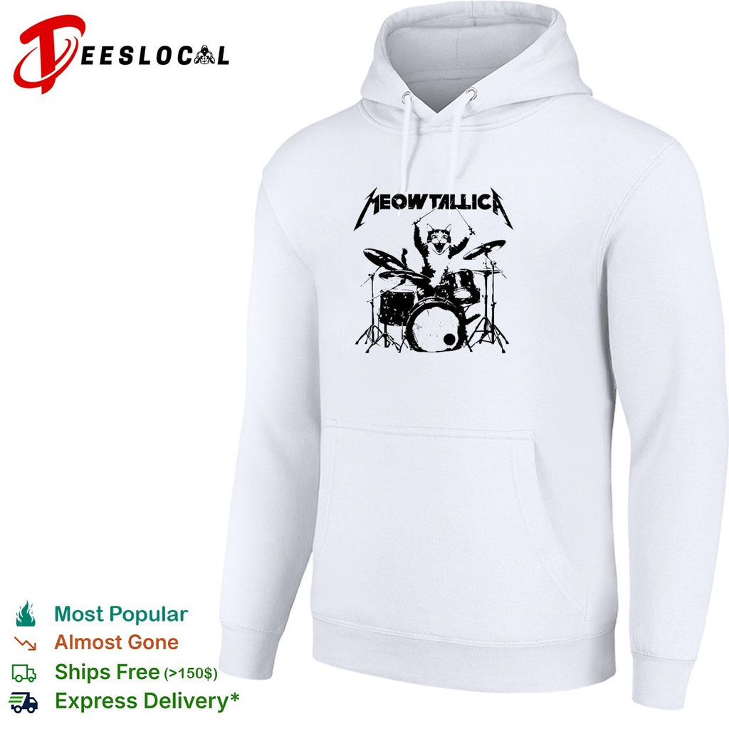Meowtallica cat drummer parody shirt
